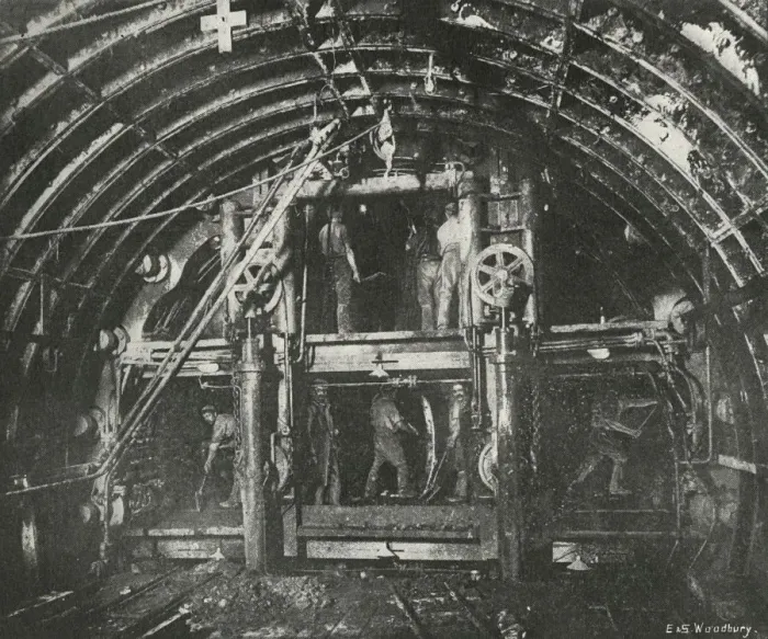 Framed Print : Driving the Tunnel for the Waterloo and City Railway, (c1897). Artist: E&S Woodbury Framed Print : Driving the Tunnel for the Waterloo and City Railway, (c1897). Artist: E&S Woodbury