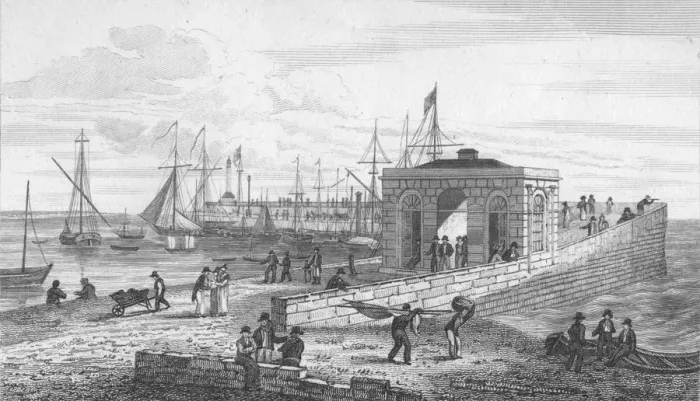 Framed Print : Droit Office & Pier, 1820. Artist: John Shury Framed Print : Droit Office & Pier, 1820. Artist: John Shury