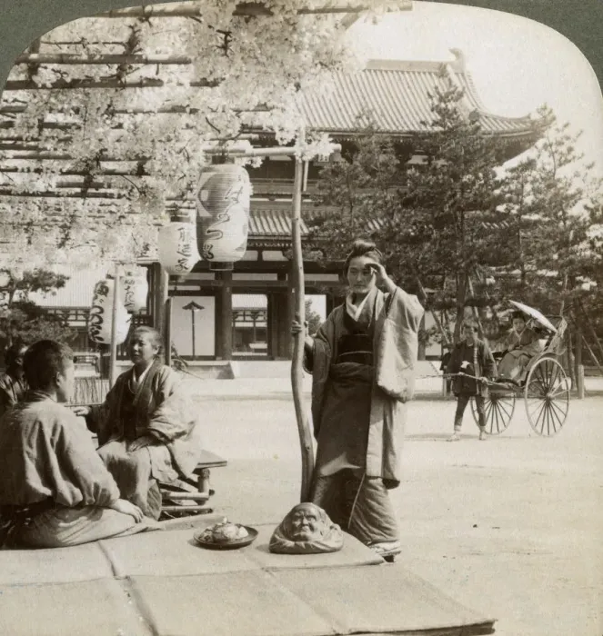 Framed Print : Drooping clusters of wisteria over a tea house porch, Kyoto, Japan, 1904. Artist: Underwood & Underwood Framed Print : Drooping clusters of wisteria over a tea house porch, Kyoto, Japan, 1904. Artist: Underwood & Underwood