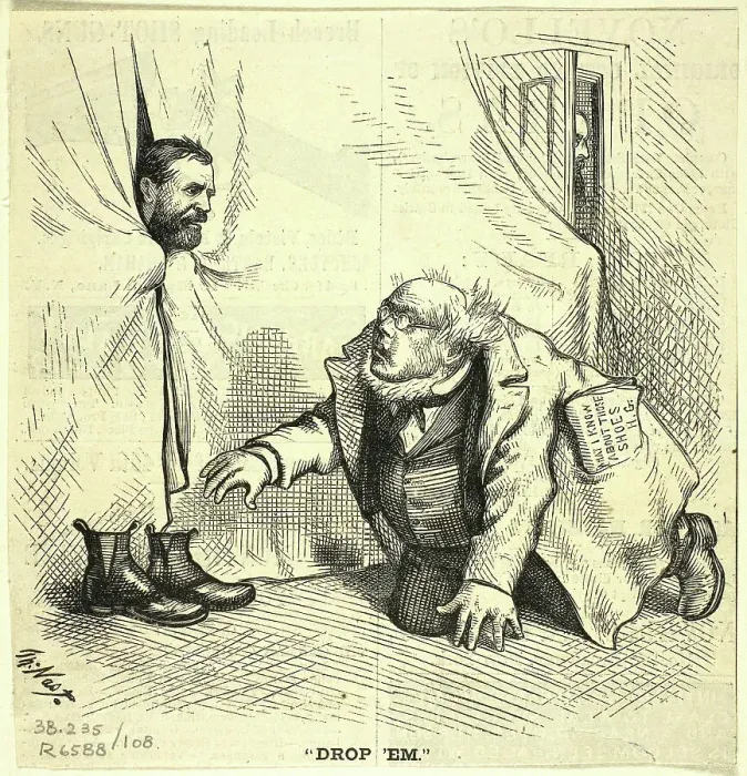 Framed Print : Drop Em, 1872. Creator: Thomas Nast Framed Print : Drop Em, 1872. Creator: Thomas Nast
