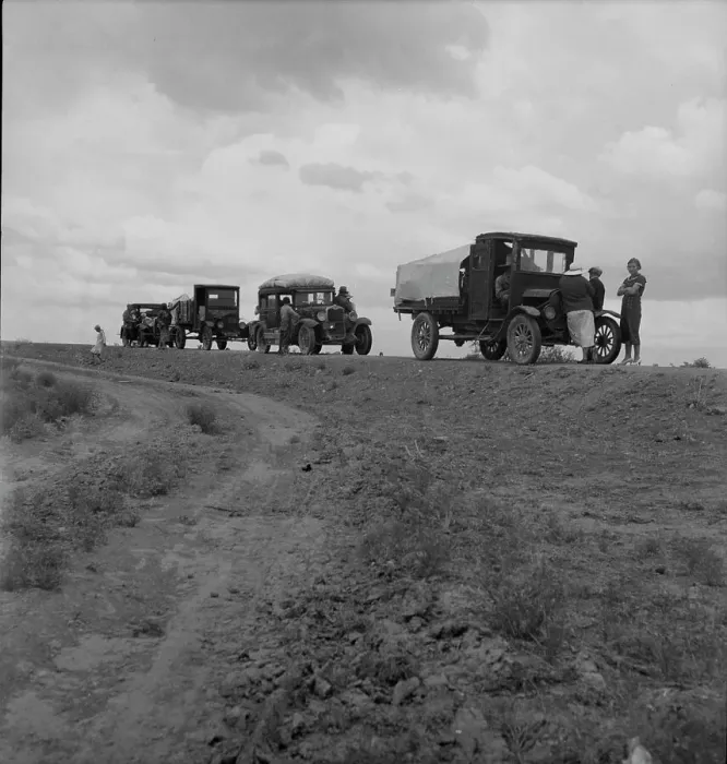 Framed Print : Drought refugee families from Oklahoma on road to Roswell, New Mexico, near Lordsburg, 1937. Creator: Dorothea Lange Framed Print : Drought refugee families from Oklahoma on road to Roswell, New Mexico, near Lordsburg, 1937. Creator: Dorothea Lange