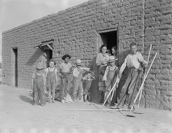 Drought refugee families...supplanting Mexican field laborers... Near Chandler, Arizona, 1937. Creator: Dorothea Lange
