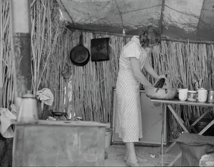 Framed Print : Drought refugee living in a ditch bank camp, Imperial County, California, 1937. Creator: Dorothea Lange Framed Print : Drought refugee living in a ditch bank camp, Imperial County, California, 1937. Creator: Dorothea Lange