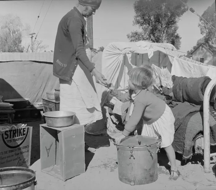Framed Print : Drought refugees in migratory agricultural workers camp, California, 1937. Creator: Dorothea Lange Framed Print : Drought refugees in migratory agricultural workers camp, California, 1937. Creator: Dorothea Lange
