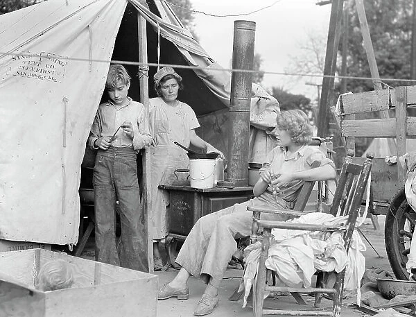 Drought refugees from Texas encamped in California near Exeter, 1936. Creator: Dorothea Lange