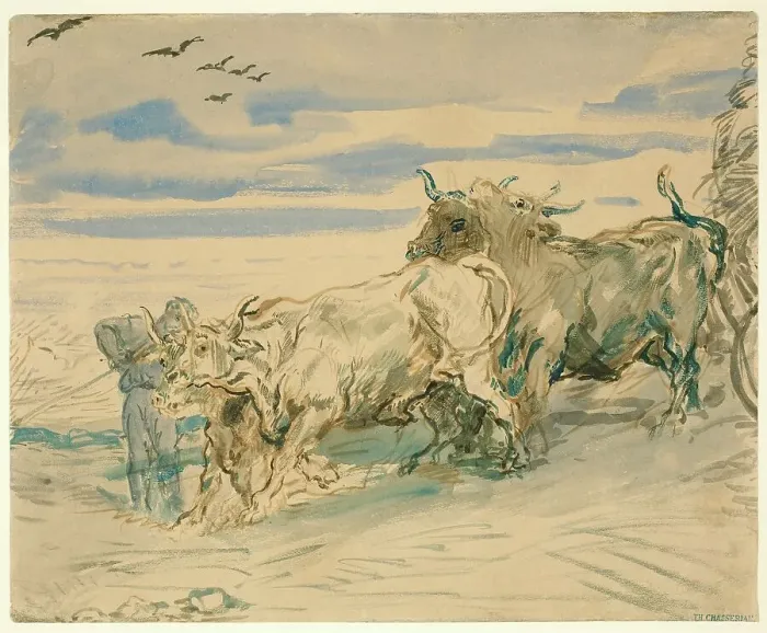 Framed Print : Drover with Oxen Pulling a Cart, 1840 / 41. Creator: Theodore Chasseriau Framed Print : Drover with Oxen Pulling a Cart, 1840 / 41. Creator: Theodore Chasseriau