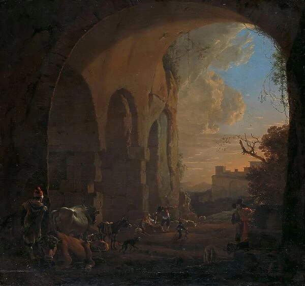 Drovers with Cattle under an Arch of the Colosseum in Rome, 1640-1652. Creator: Jan Asselijin