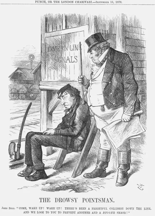 Framed Print : The Drowsy Pointsman, 1876. Artist: Joseph Swain Framed Print : The Drowsy Pointsman, 1876. Artist: Joseph Swain