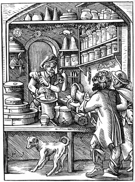Framed Print : Druggist, 16th century (1849). Artist: Jost Amman Framed Print : Druggist, 16th century (1849). Artist: Jost Amman