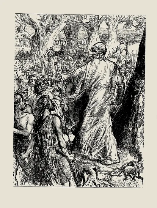 Framed Print : The Druids Inciting the Britons to Oppose the Landing of the Romans. Creator: Ricketts, Charles (1866-1931) Framed Print : The Druids Inciting the Britons to Oppose the Landing of the Romans. Creator: Ricketts, Charles (1866-1931)