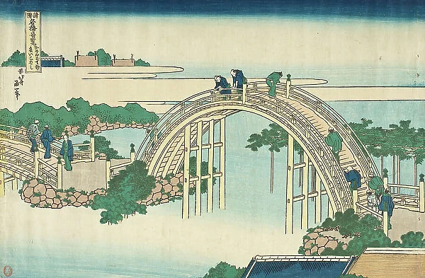 Drum Bridge of Kameido Tenjin Shrine (image 1 of 2), 19th century. Creator: Hokusai