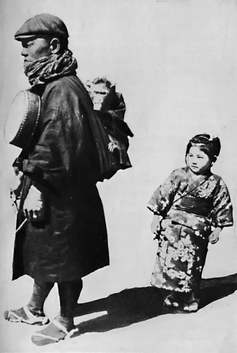 Framed Print : With his drum and monkey he is Japans equivalent to our old-style organ grinder, c1900, (1921). Artist: Julian Leonard Street Framed Print : With his drum and monkey he is Japans equivalent to our old-style organ grinder, c1900, (1921). Artist: Julian Leonard Street