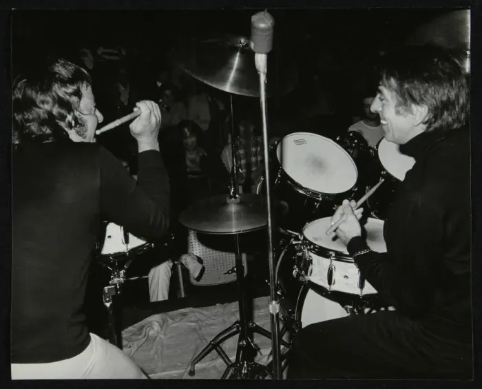 Framed Print : Drummers Les DeMerle and Kenny Clare, London, 1979. Artist: Denis Williams Framed Print : Drummers Les DeMerle and Kenny Clare, London, 1979. Artist: Denis Williams