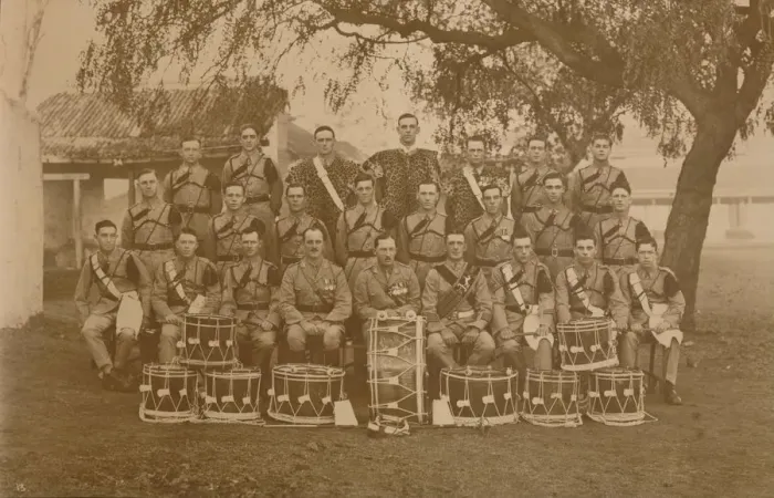 Framed Print : The Drums and Bugles of the First Battalion, The Queens Own Royal West Kent Regiment. Poona, India Framed Print : The Drums and Bugles of the First Battalion, The Queens Own Royal West Kent Regiment. Poona, India