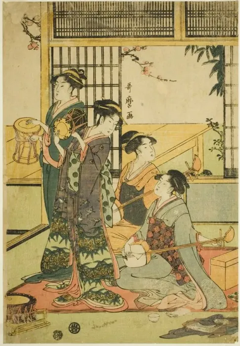 Framed Print : Drums and Shamisen, Japan, n. d. Creator: Kitagawa Utamaro Framed Print : Drums and Shamisen, Japan, n. d. Creator: Kitagawa Utamaro