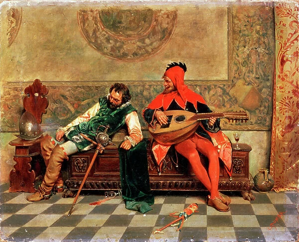 Drunk Warrior and Court Jester, Italian painting of 19th century. Artist: Casimiro Tomba