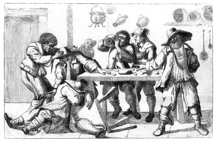 Framed Print : Drunken figures, c17th century Framed Print : Drunken figures, c17th century