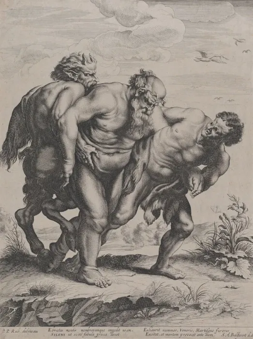 Framed Print : The drunken Silenus, supported by a satyr and a faun, 1625-59 Framed Print : The drunken Silenus, supported by a satyr and a faun, 1625-59