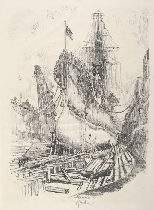Framed Print : In the Dry Dock, 1917. Creator: Joseph Pennell