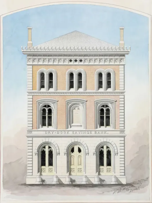 Framed Print : Dry Dock Savings Bank, New York City, New York, Competition Design Drawing, 1858 Framed Print : Dry Dock Savings Bank, New York City, New York, Competition Design Drawing, 1858