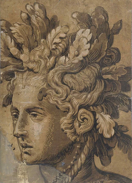 Dryad Head (After Frans Floris), ca 1555. Creator: Gietleughen, Joos van (active between 1555