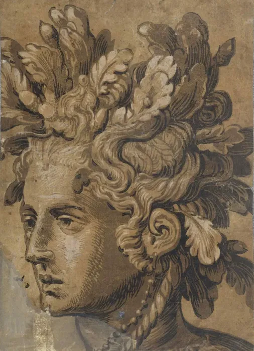 Framed Print : Dryad Head (After Frans Floris), ca 1555. Creator: Gietleughen, Joos van (active between 1555