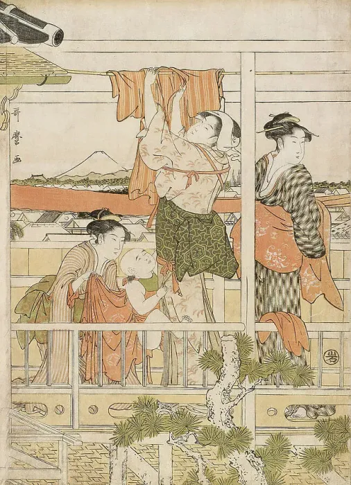 Framed Print : Drying Clothes (Monohoshi), Japan, c. 1790. Creator: Kitagawa Utamaro Framed Print : Drying Clothes (Monohoshi), Japan, c. 1790. Creator: Kitagawa Utamaro