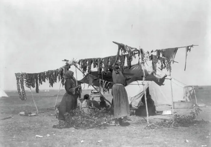 Framed Print : Drying meat, c1908. Creator: Edward Sheriff Curtis Framed Print : Drying meat, c1908. Creator: Edward Sheriff Curtis