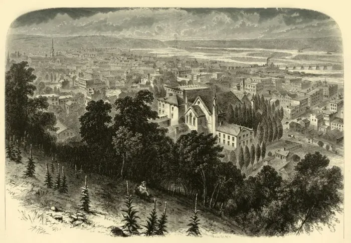 Framed Print : Dubuque, from Kellys Bluff, 1874. Creator: James H. Richardson Framed Print : Dubuque, from Kellys Bluff, 1874. Creator: James H. Richardson