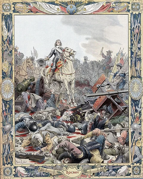 duc d'Enghien leading French victory over Spanish, Thirty Years War, (1643) c1880