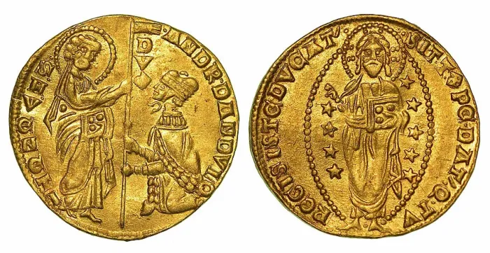 Framed Print : Ducato d'oro. Andrea Dandolo (1342-1354), Republic of Venice, 1345-1350. Creator: Numismatic, West European Coins