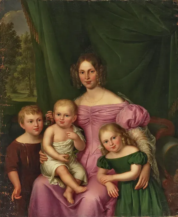 Framed Print : Duchess Helene of Württemberg (1807-1880), Princess of Hohenlohe-Langenburg. with children. Creator: Rothe, Carl (1810-1865) Framed Print : Duchess Helene of Württemberg (1807-1880), Princess of Hohenlohe-Langenburg. with children. Creator: Rothe, Carl (1810-1865)
