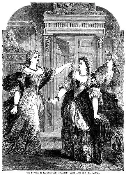 The Duchess of Marlborough upbraiding Queen Anne (1665-1714) and Mrs Masham. Artist: Pearson