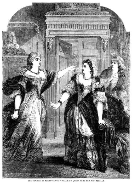 Framed Print : The Duchess of Marlborough upbraiding Queen Anne (1665-1714) and Mrs Masham. Artist: Pearson Framed Print : The Duchess of Marlborough upbraiding Queen Anne (1665-1714) and Mrs Masham. Artist: Pearson