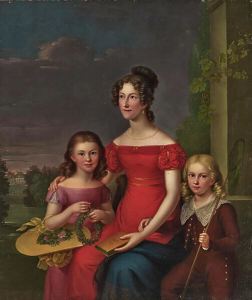 Duchess Mathilde of Württemberg (1801-1825) with son Eugen (1820-1875) and daughter Marie (1818-1888 Creator: Rothe, Carl (1810-1865)