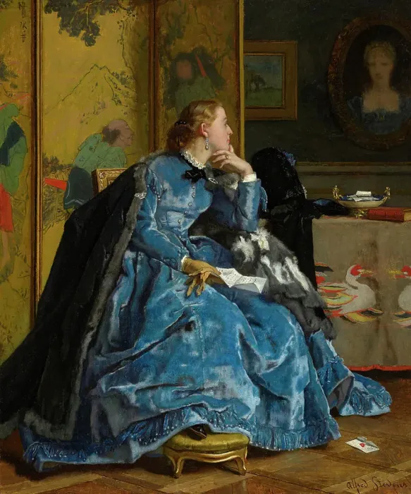Framed Print : A Duchess (The Blue Dress), c1866. Creator: Alfred Stevens Framed Print : A Duchess (The Blue Dress), c1866. Creator: Alfred Stevens