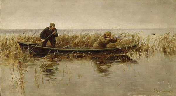 Duck hunt, Second Half of the 19th century. Artist: Silvanovich, S. (active 1860s-1880s)