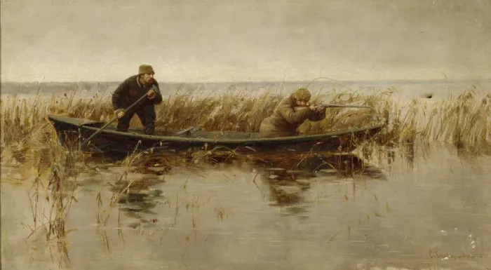 Framed Print : Duck hunt, Second Half of the 19th century. Artist: Silvanovich, S. (active 1860s-1880s) Framed Print : Duck hunt, Second Half of the 19th century. Artist: Silvanovich, S. (active 1860s-1880s)