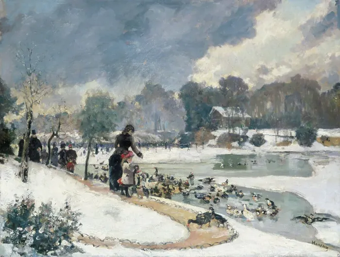 Framed Print : Ducks in Bois de Boulogne - December 1879. Creator: Emile Antoine Guillier Framed Print : Ducks in Bois de Boulogne - December 1879. Creator: Emile Antoine Guillier