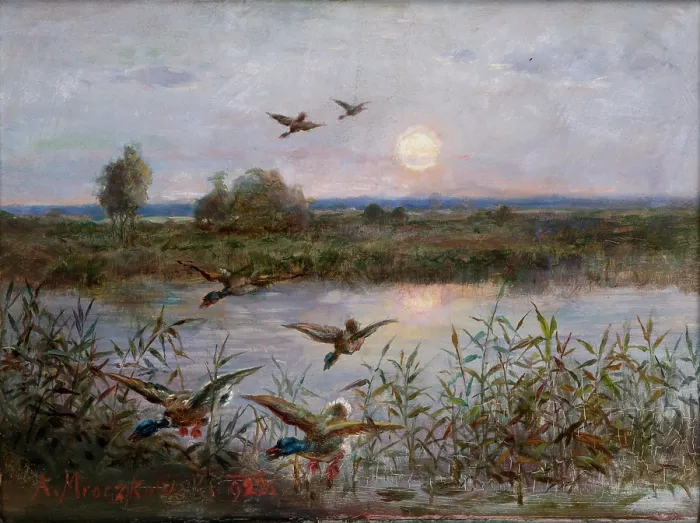Framed Print : Ducks over Marshes, 1923. Creator: Alexandre Mroczkowski Framed Print : Ducks over Marshes, 1923. Creator: Alexandre Mroczkowski