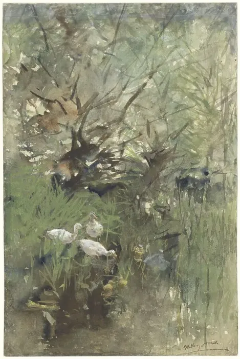 Framed Print : Ducks under willows, 1844-1910. Creator: Willem Maris Framed Print : Ducks under willows, 1844-1910. Creator: Willem Maris