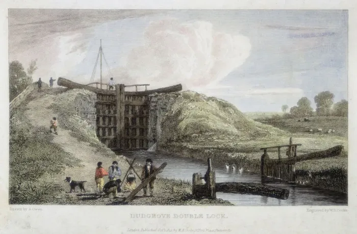 Framed Print : Dudgrove double lock above Lechlade, Thames and Severn Canal, 1814. Artist: William Bernard Cooke Framed Print : Dudgrove double lock above Lechlade, Thames and Severn Canal, 1814. Artist: William Bernard Cooke