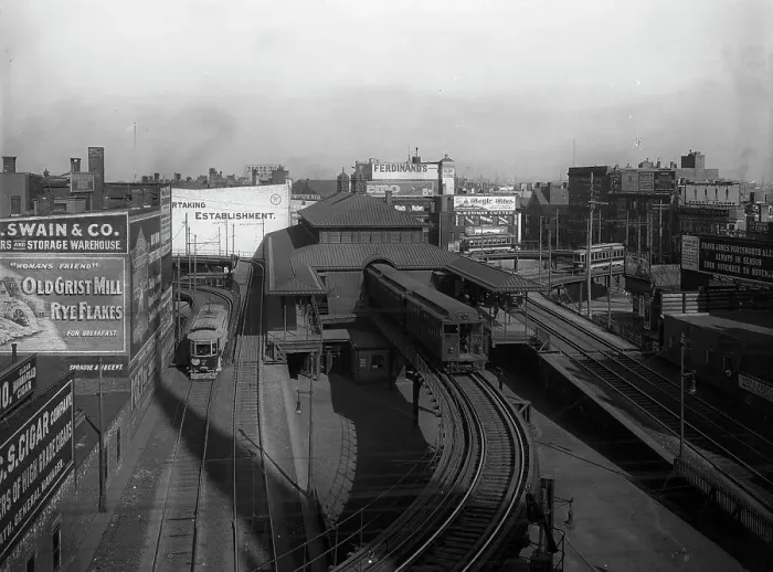 Framed Print : Dudley Street Station, Boston L Ry. Boston, Mass. c1904. Creator: Unknown. Dudley Street Station, Boston L Ry. Boston, Mass. c1904. Creator: Unknown Framed Print : Dudley Street Station, Boston L Ry. Boston, Mass. c1904. Creator: Unknown. Dudley Street Station, Boston L Ry. Boston, Mass. c1904. Creator: Unknown