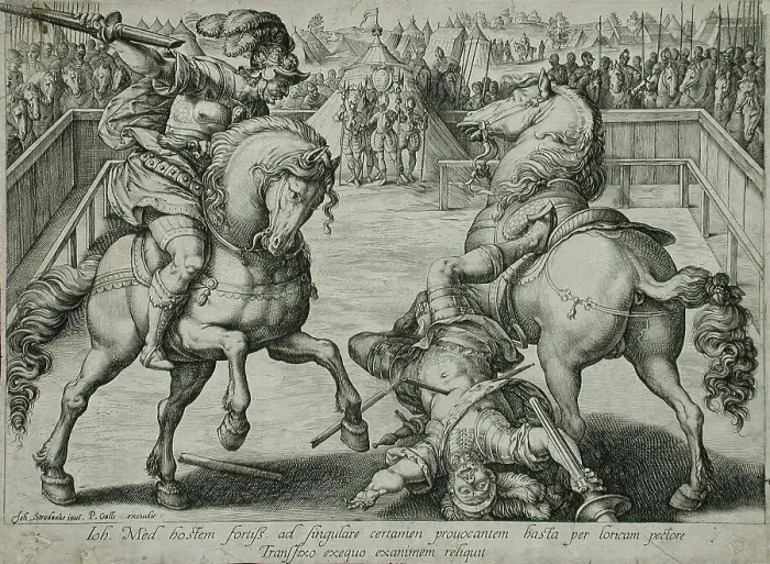 Framed Print : A Duel on Horseback, c1578. Creator: Hendrik Goltzius Framed Print : A Duel on Horseback, c1578. Creator: Hendrik Goltzius