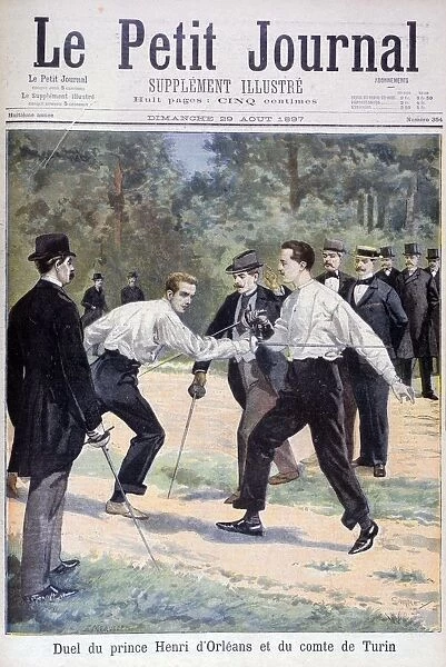 Duel between Prince Henri d Orleans and the Comte de Turin, 1897. Artist: F Meaulle