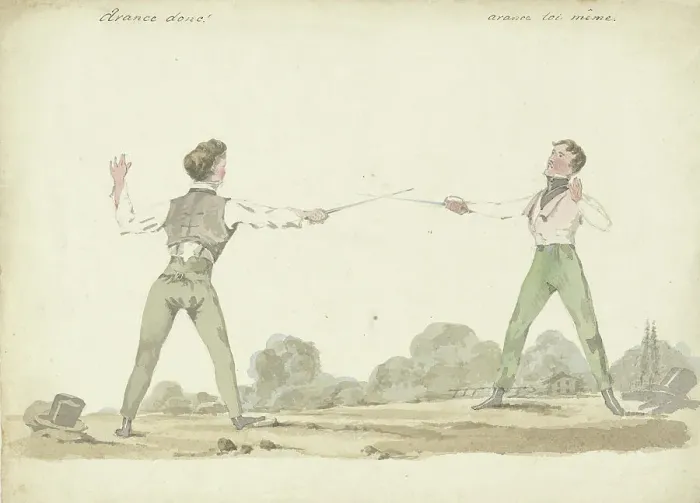 Framed Print : Dueling men, 1811-1873. Creator: Pieter van Loo Framed Print : Dueling men, 1811-1873. Creator: Pieter van Loo
