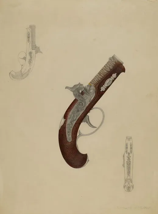 Framed Print : Dueling Pistol, c. 1937. Creator: Richard Whitaker Framed Print : Dueling Pistol, c. 1937. Creator: Richard Whitaker