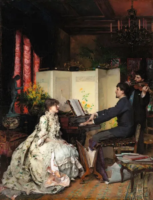 Framed Print : The Duet, 1883. Creator: Dagnan-Bouveret, Pascal Adolphe Jean (1852-1929) Framed Print : The Duet, 1883. Creator: Dagnan-Bouveret, Pascal Adolphe Jean (1852-1929)