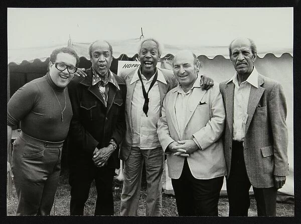 Duffy Jackson, Slam Stewart, Sonny Stitt, George Wein and an unidentified musician, London, 1979