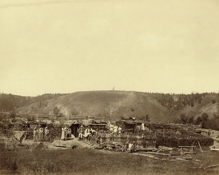 Framed Print : Dug-Out Shelters of Interned Families, 1891. Creator: Aleksei Kuznetsov Framed Print : Dug-Out Shelters of Interned Families, 1891. Creator: Aleksei Kuznetsov